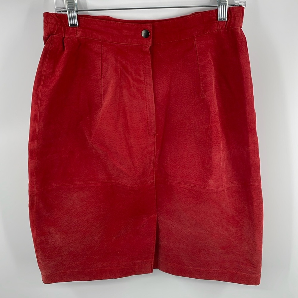 Vintage 90’s Pelle Red Suede Leather Skirt Size 12